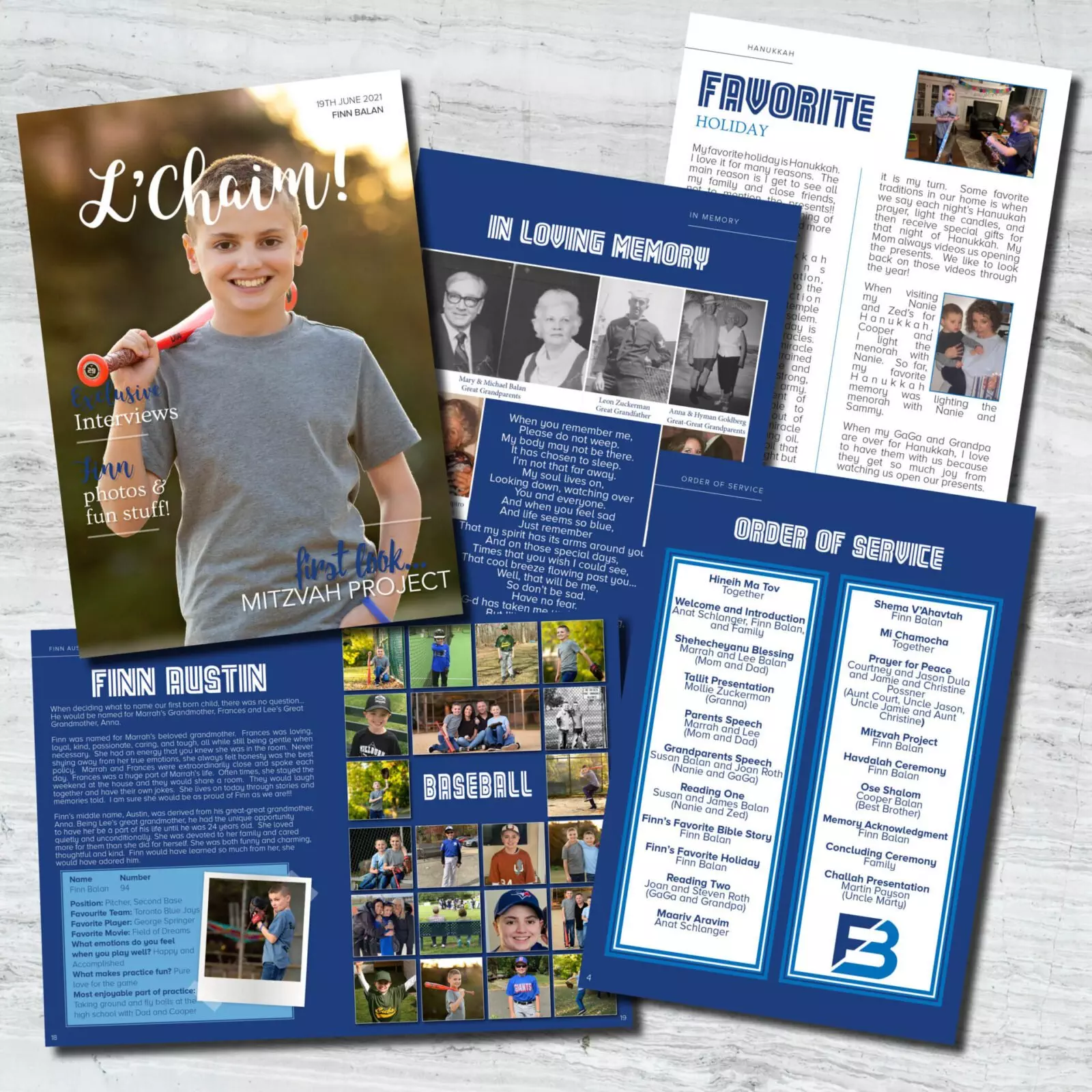 Baseball themed Bar mitzvah personalised magazine