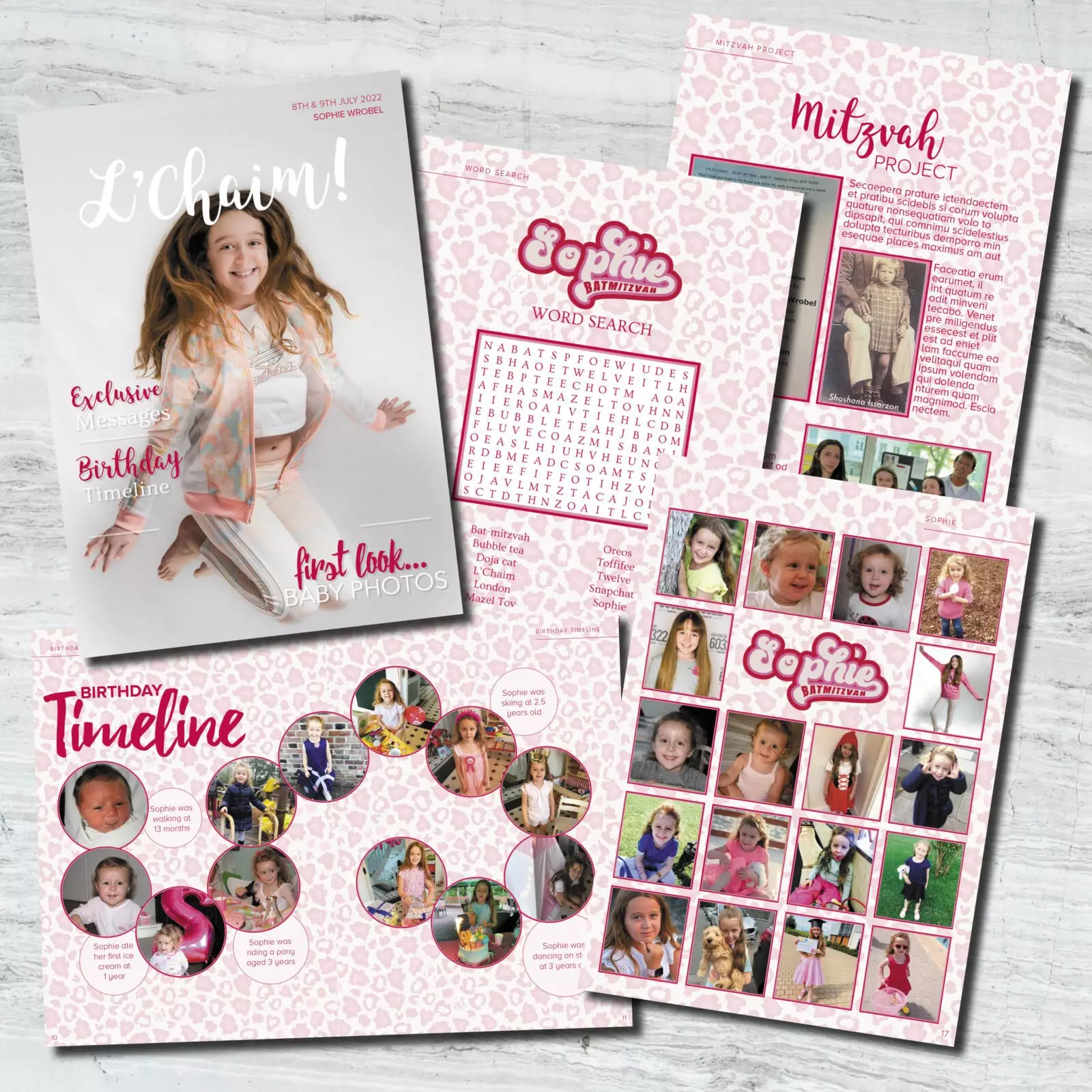 Fun, pink & girly personalised Bat mitzvah magazine in Germany