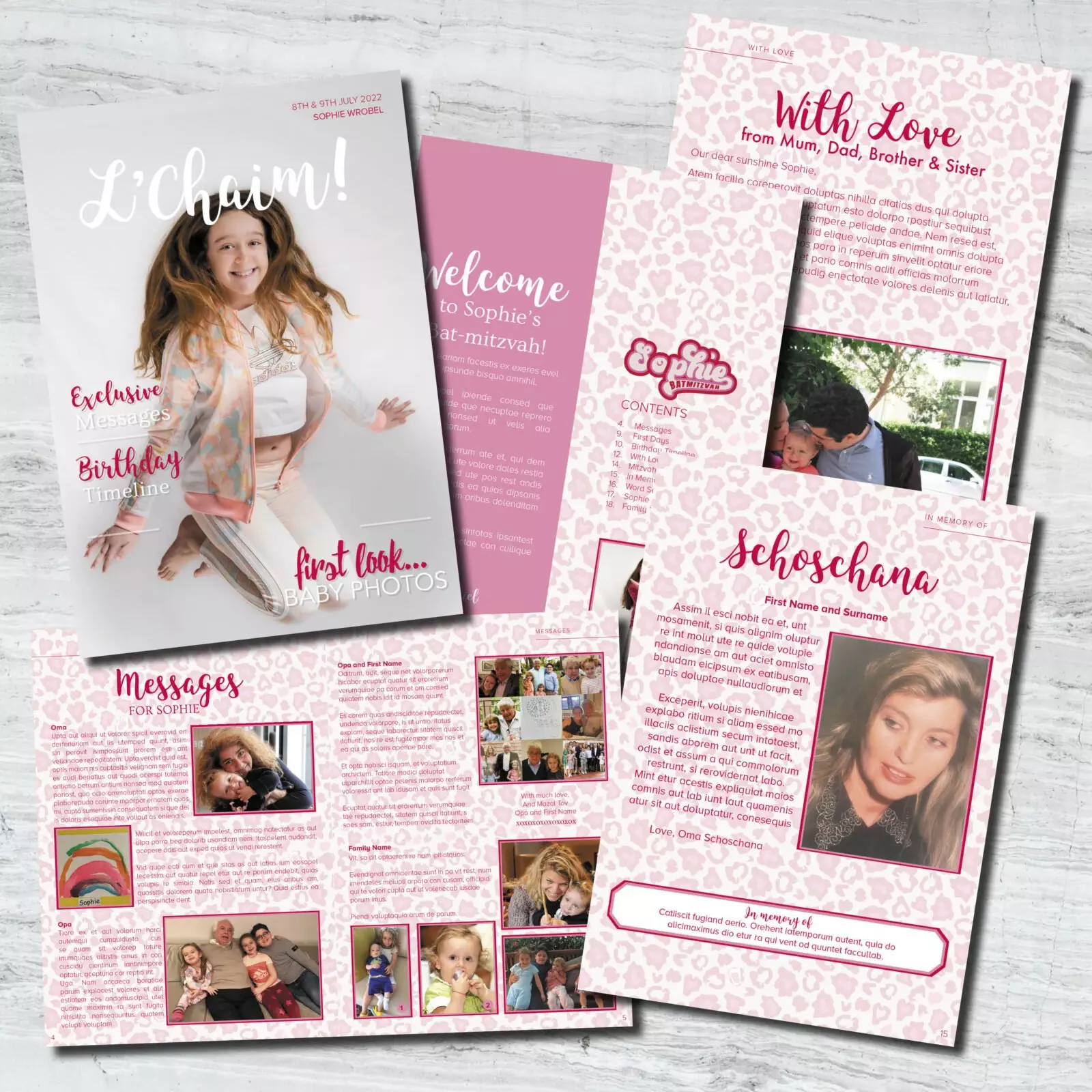 Fun, pink & girly personalised Bat mitzvah magazine in Germany